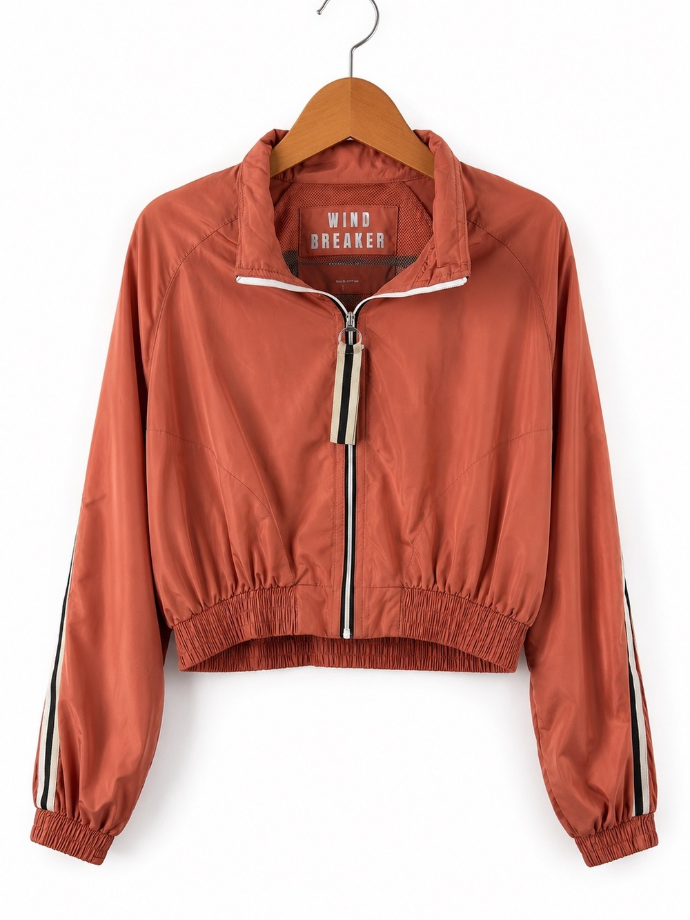 Love Tree Cropped Bomber Jacket Large Rust Orange Windbreaker Zip Athleisure